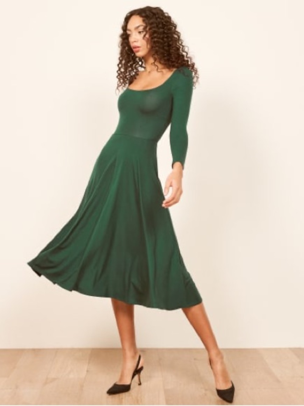 Reformation Lilian Dress in Emerald Green XS